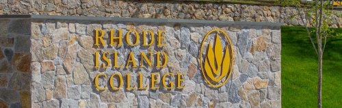 Rhode Island College sign in front of Library