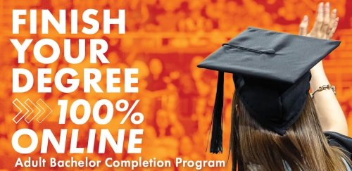 Finish your degree 100% online Bachelor of Professional Studies (BPS) adult degree completion program promotional graphic