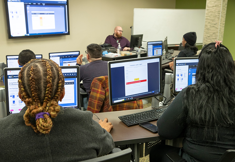 Students working in computer lab at the Workforce Development Hub