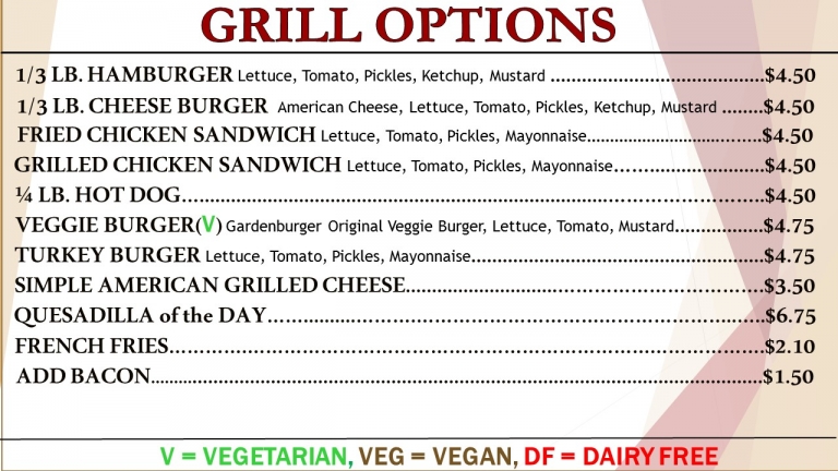 Donovan Dining Center Grill Options