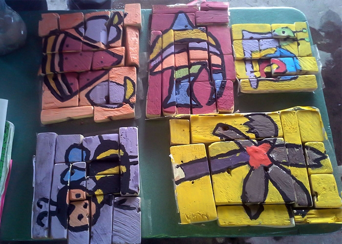 Puzzle pieces children painted