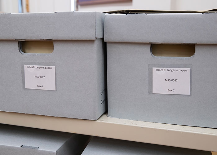 Boxes of Langevin papers in Special Collections