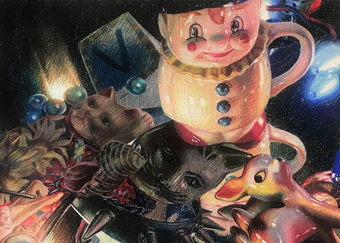 Crickett Fisher, “Familiar Faces,” Chalk pastel and acrylic gouache, 21" x 27.5", 2022.