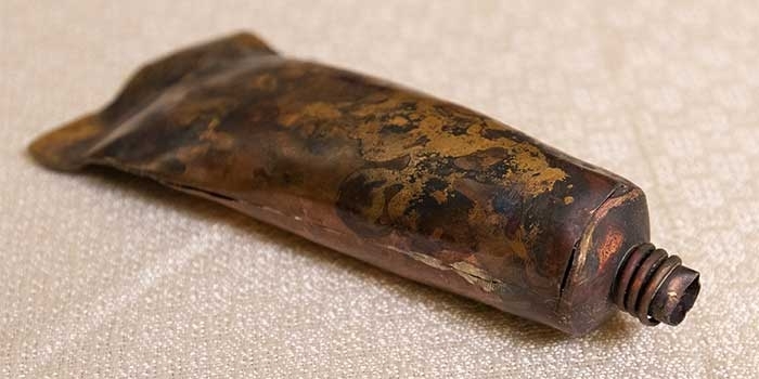 Greer Howard's metal sculpture of toothpaste tube