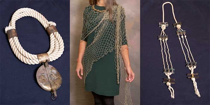 Greer Howard's Whaler necklaces made of brass, sisal (nautical rope)&nbsp;and fishing net