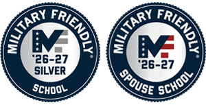 Military Friendly Silver School and Military Friendly Spouse School badges for 26-27