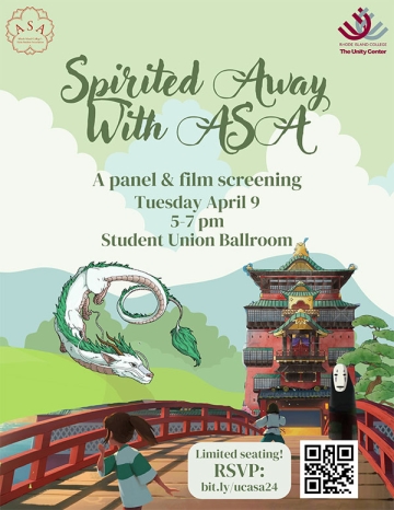 Promotional poster for Spirited Away film screening and panel with the Asian Student Alliance