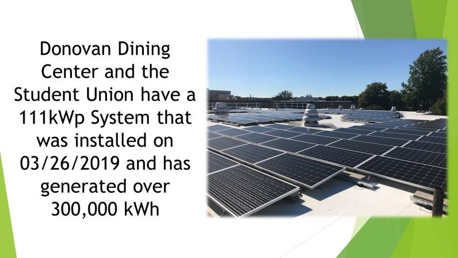 Donovan Dining Center and the Student Union have Rooftop Solar Panels