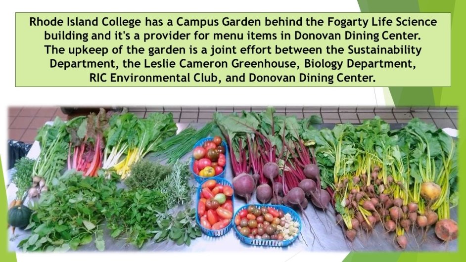 Rhode Island College has a Campus Garden behind the Fogarty Life Science building