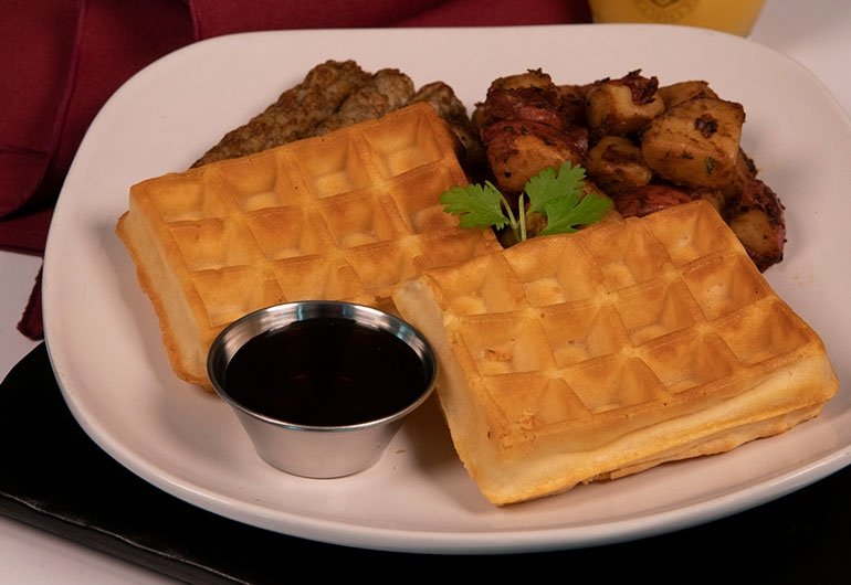 Waffles, home fries and sausage from Donovan Dining Center