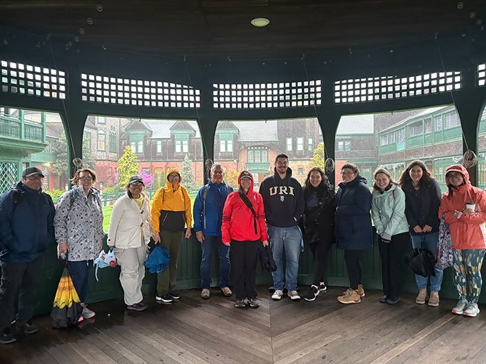 Rhode Island Writing Project event attendees gathered in a gazebo