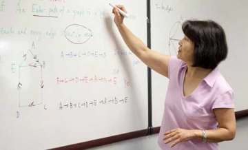 Professor teaching math on whiteboard