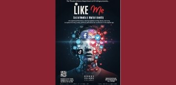 LIKE Me poster - woman's bust covered with social media logos