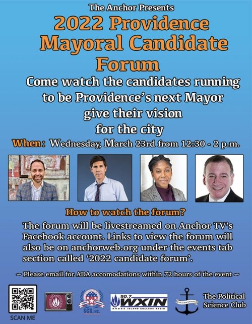 A poster for the student-run 2022 Providence Mayoral Candidate Forum