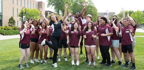 Orientation leaders cheering on the quad