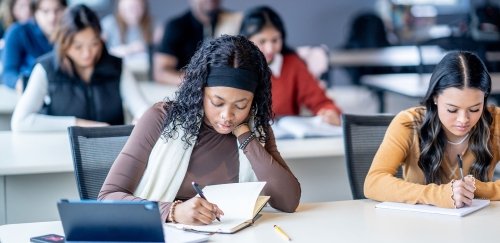 High School students working hard in class