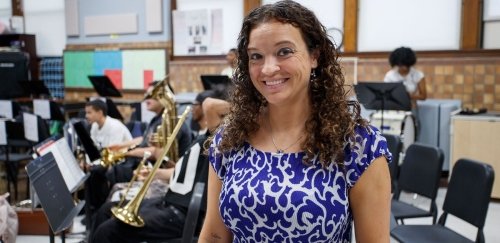 Danielle Trial Lucini with her music class