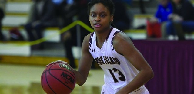 RIC Women's Basketball guard Sophia Guerrier on the court
