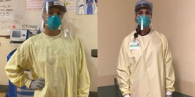 Guillen and Abreu wearing Personal Protective Equipment to assist COVID-19 patients