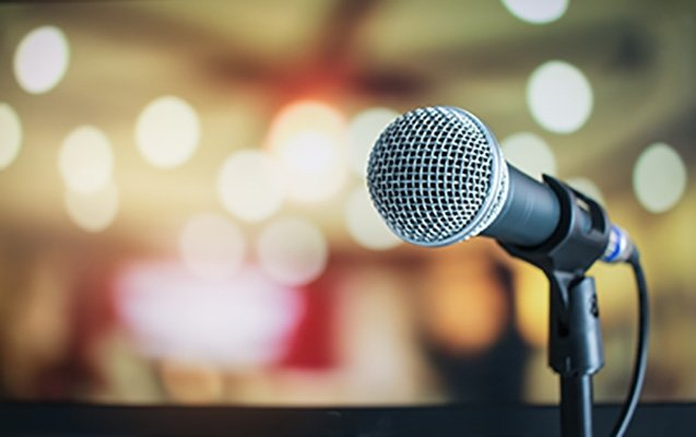 photo of microphone with background blurred