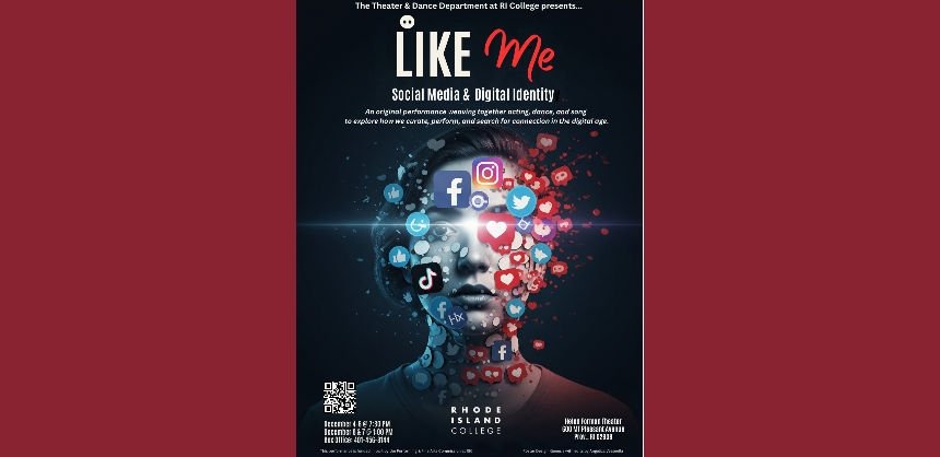 LIKE Me poster - woman's bust covered with social media logos