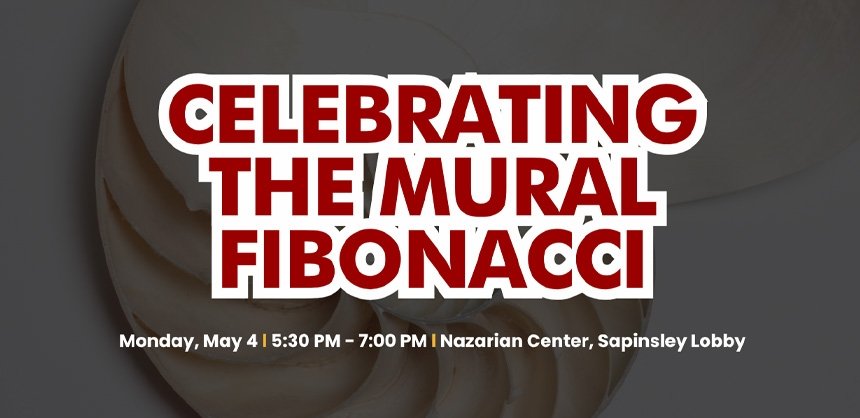 Celebrating the Mural Fibonacci on gray textured background