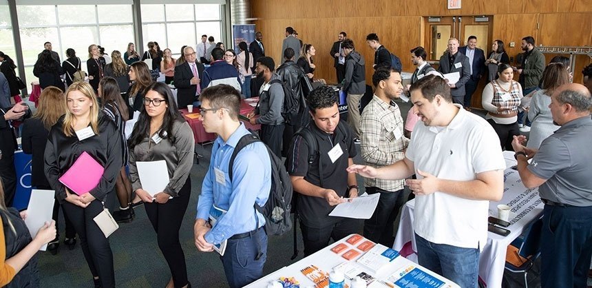 School of business students at job fair
