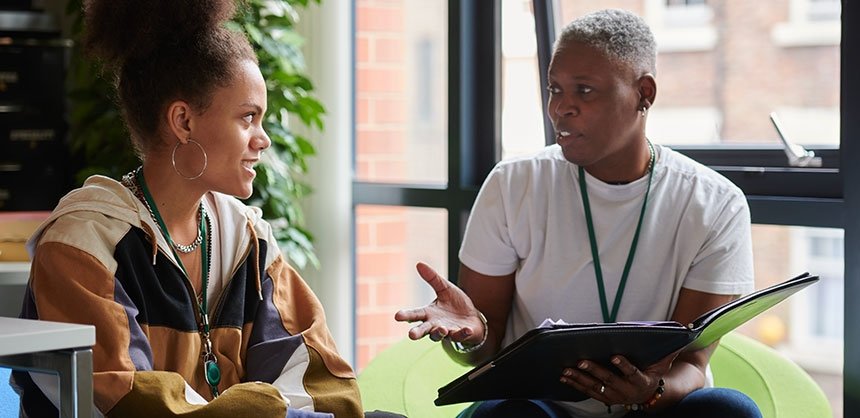 Social Worker talking with client